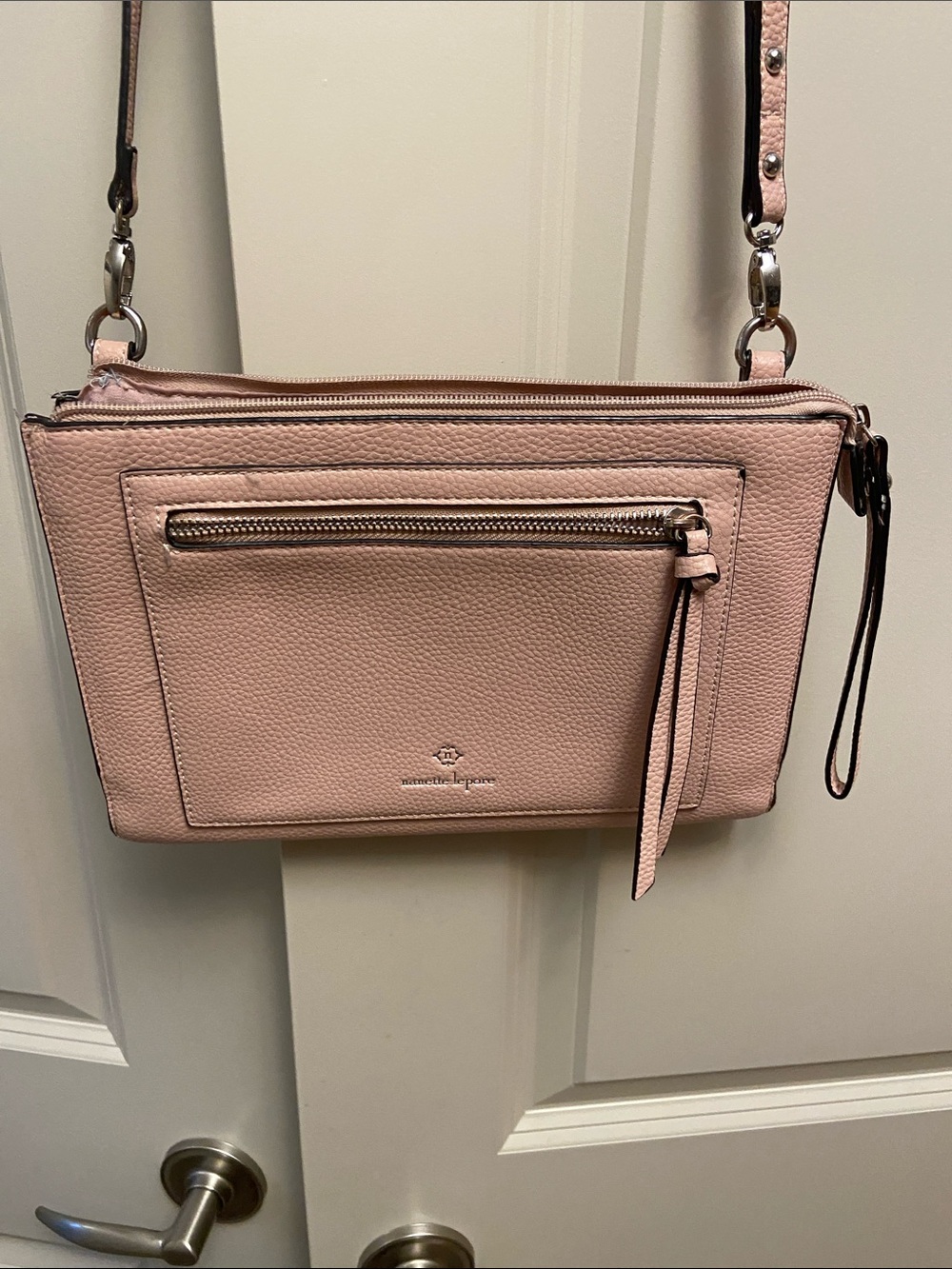 Nanette Lepore Blush Pink Pebbled Faux Leather Crossbody